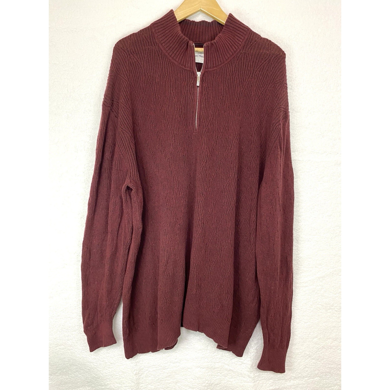 Tommy Bahama Mens Xxl Burgundy Diamond Textured Cotton Quarter Zip Sweater T4976
